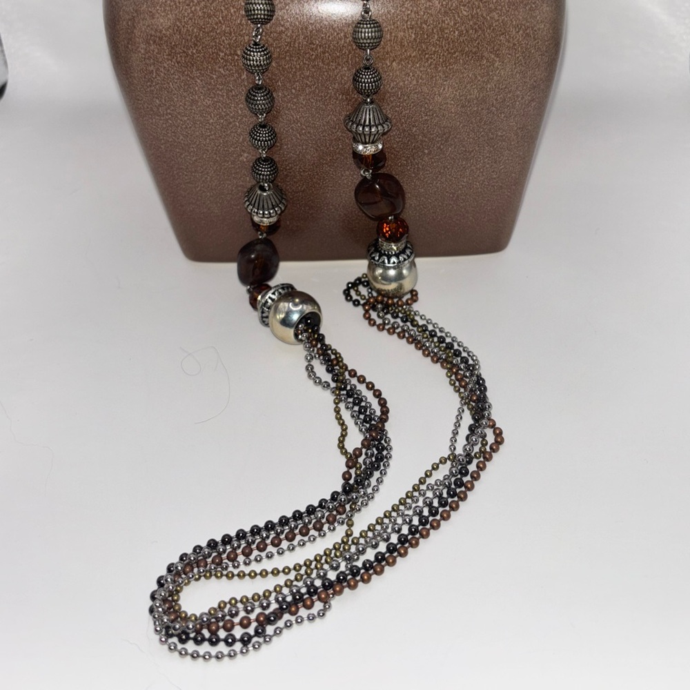F.A.I.T.H. FAITH Elegant Beaded Necklace Silver Gold Bronze Antique Black/Brown